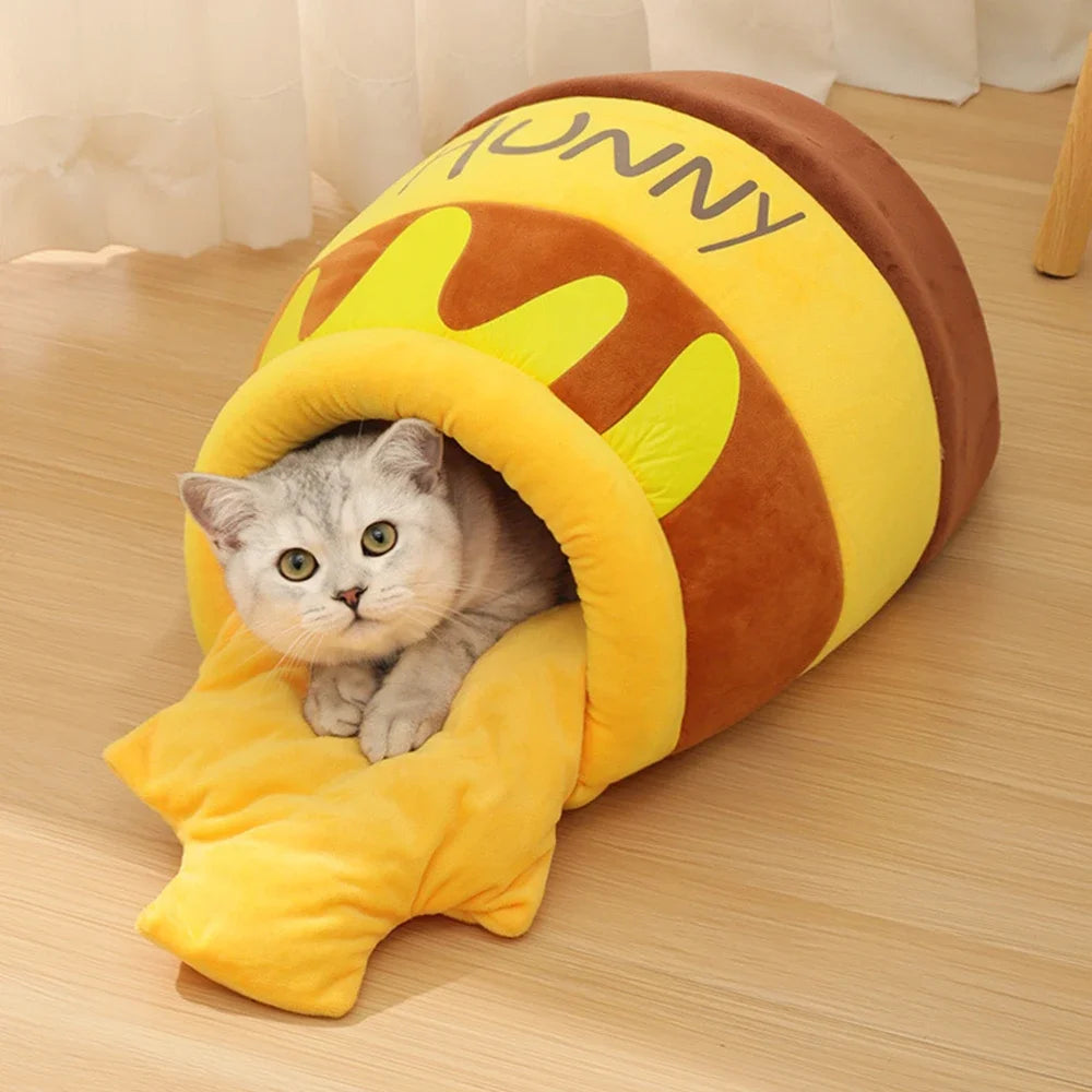 Cat Bed House Removable Plush Mat Cats Four Seasons Cushioen Baskt Honey Jar Shape Machine Washable Pet Accessories