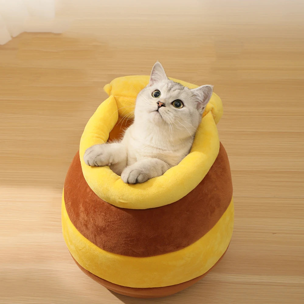 Cat Bed House Removable Plush Mat Cats Four Seasons Cushioen Baskt Honey Jar Shape Machine Washable Pet Accessories