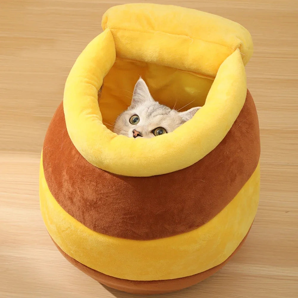 Cat Bed House Removable Plush Mat Cats Four Seasons Cushioen Baskt Honey Jar Shape Machine Washable Pet Accessories