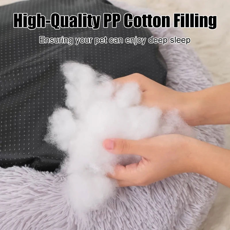 50-100cm Calming Donut Bed For Dog and Cat,Super Soft Plush Pet Cat Beds, Cute Fluffy Round Pet Bed Non-Slip Washable