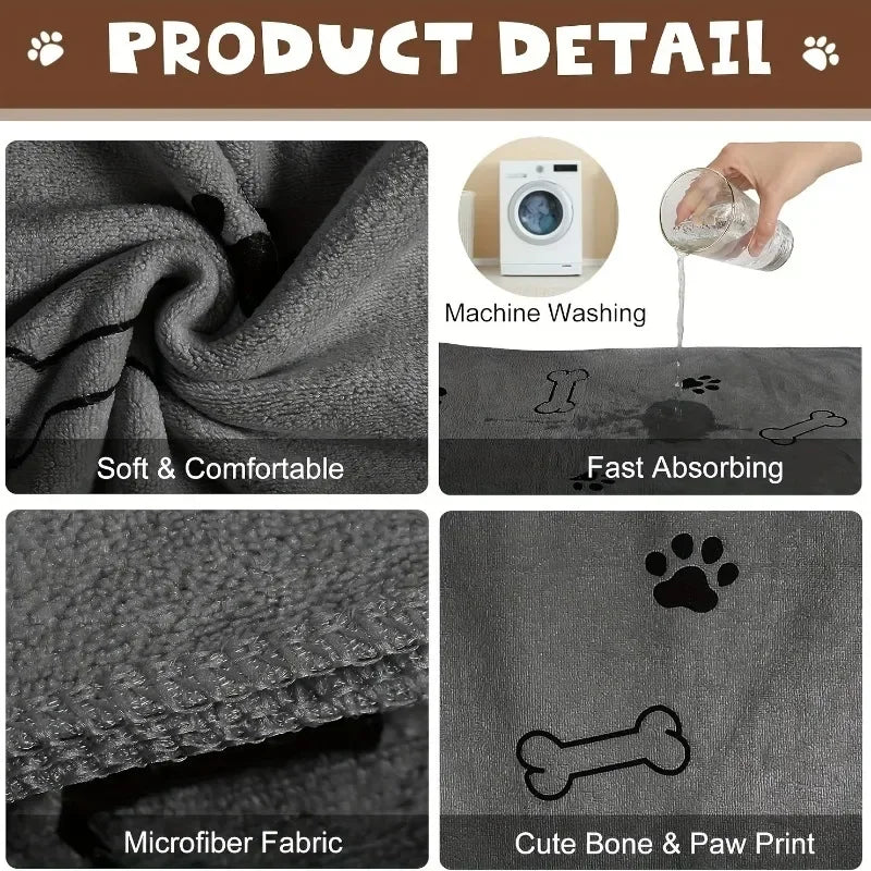 60x100cm Pet Drying Towel Dog Cat Bath Towel Microfiber Quick-drying Dog Claw Absorbent Blue Grey Bath Towel Pet Bath Products