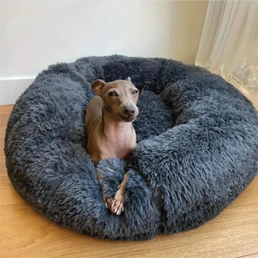50-100cm Calming Donut Bed For Dog and Cat,Super Soft Plush Pet Cat Beds, Cute Fluffy Round Pet Bed Non-Slip Washable