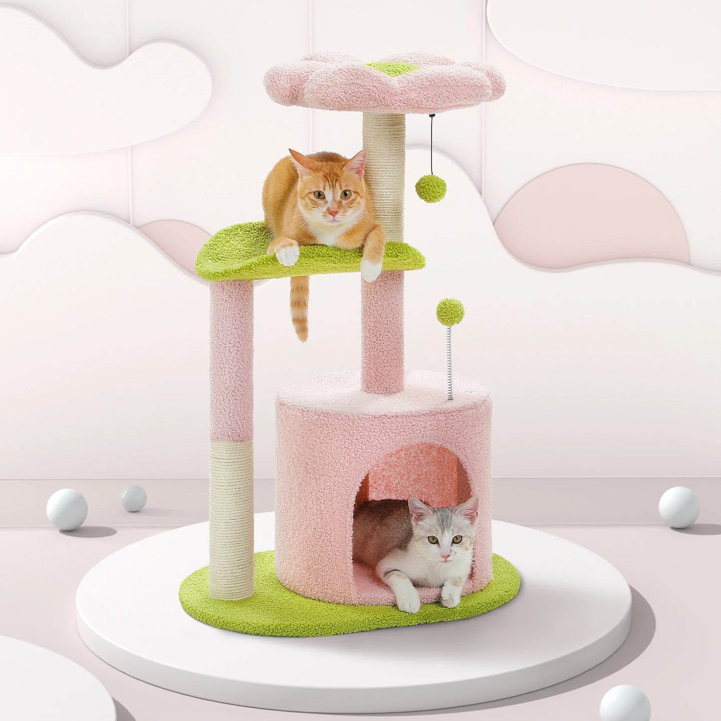Cactus Cat Tree with Curved Perch Cozy Cat Condo Small Cat Tower with Removable Top Bed Cat Scratching Post for Indoor Cat Toys