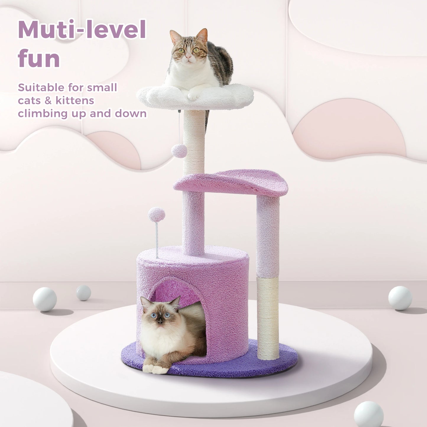 Cactus Cat Tree with Curved Perch Cozy Cat Condo Small Cat Tower with Removable Top Bed Cat Scratching Post for Indoor Cat Toys