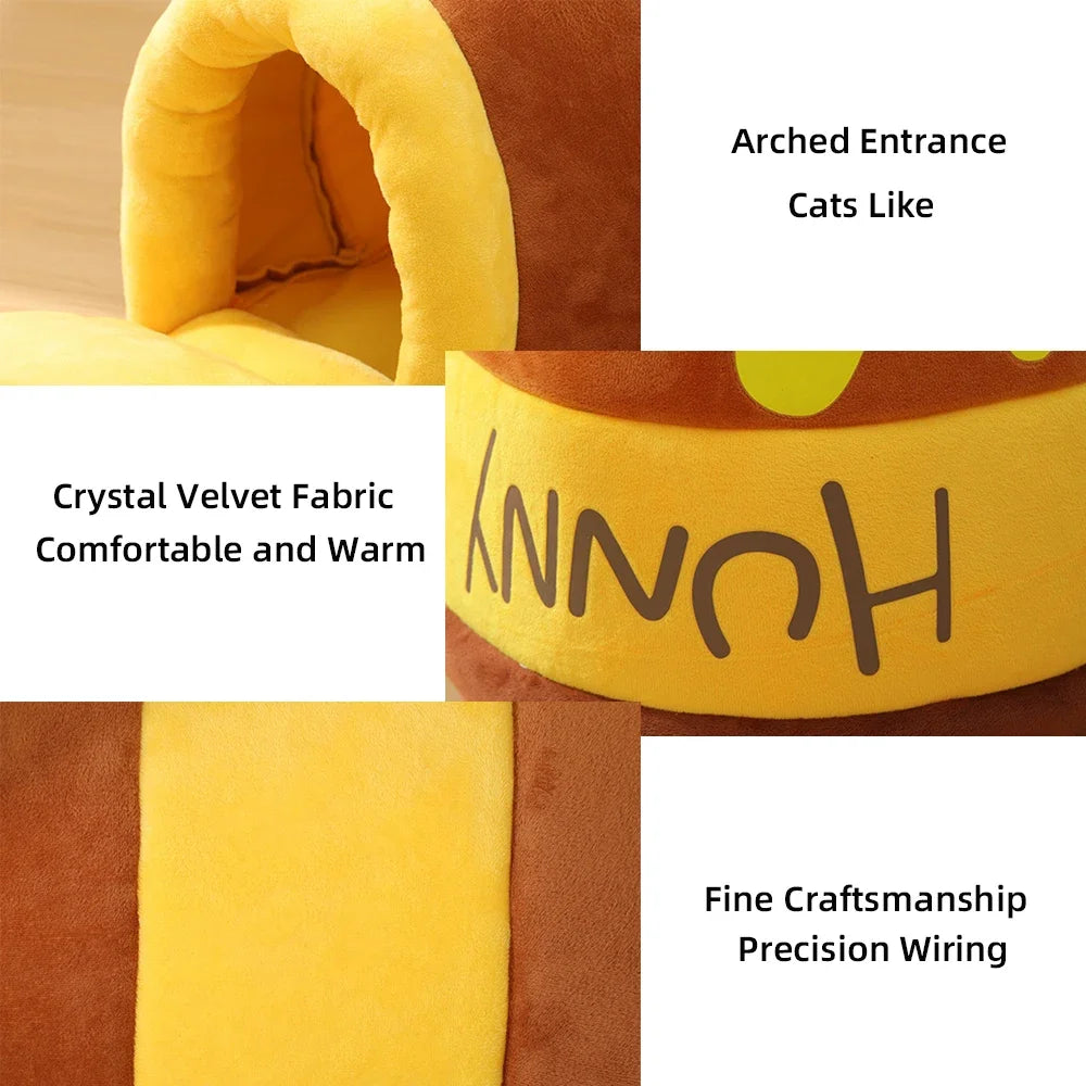 Cat Bed House Removable Plush Mat Cats Four Seasons Cushioen Baskt Honey Jar Shape Machine Washable Pet Accessories