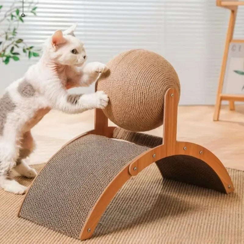 cratcisal Sh Board Wear-Resistant GriWooden Cat Scratching Ball 2 In 1 Cat Scratcher Snding Paw Toy Solid Wood Scraper for Cats