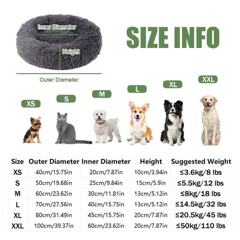 50-100cm Calming Donut Bed For Dog and Cat,Super Soft Plush Pet Cat Beds, Cute Fluffy Round Pet Bed Non-Slip Washable