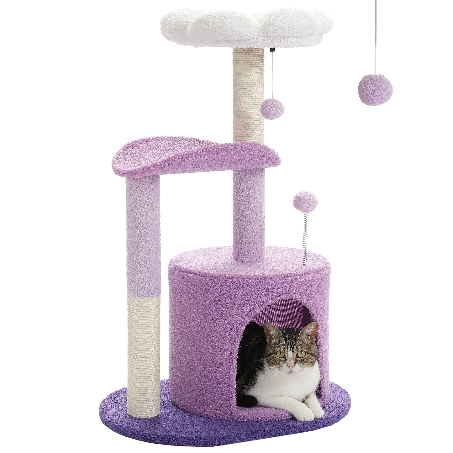 Cactus Cat Tree with Curved Perch Cozy Cat Condo Small Cat Tower with Removable Top Bed Cat Scratching Post for Indoor Cat Toys