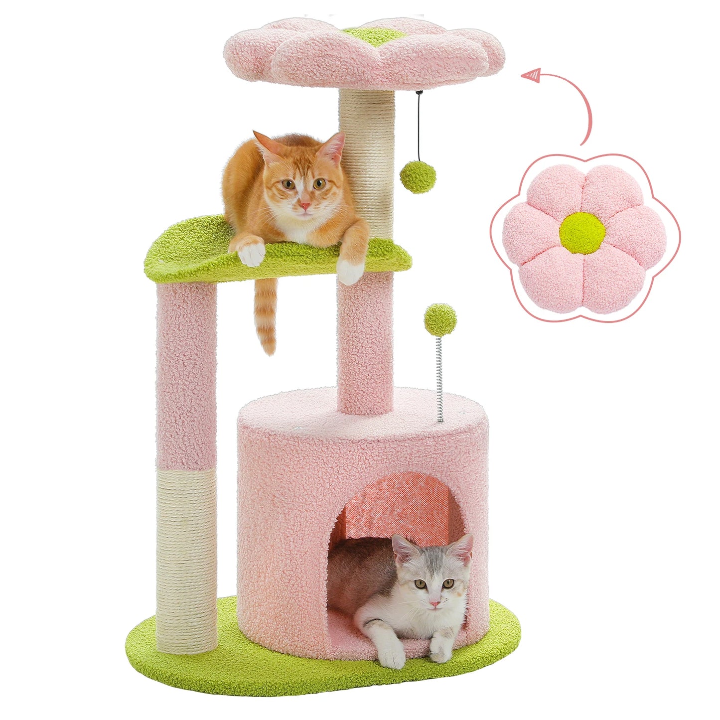 Cactus Cat Tree with Curved Perch Cozy Cat Condo Small Cat Tower with Removable Top Bed Cat Scratching Post for Indoor Cat Toys