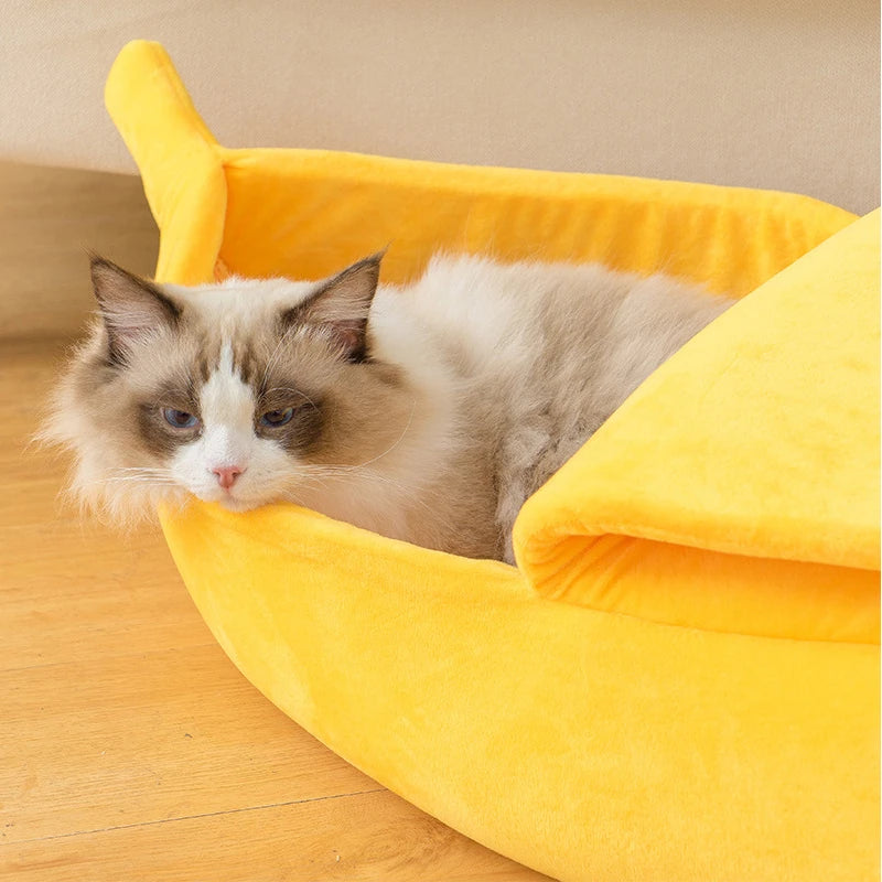 Banana Cat Bed House Funny Cute Cozy Cat Mat Beds Durable Warm Portable Pet Basket Kennel Dog Cushion Cat Supplies Multicolor