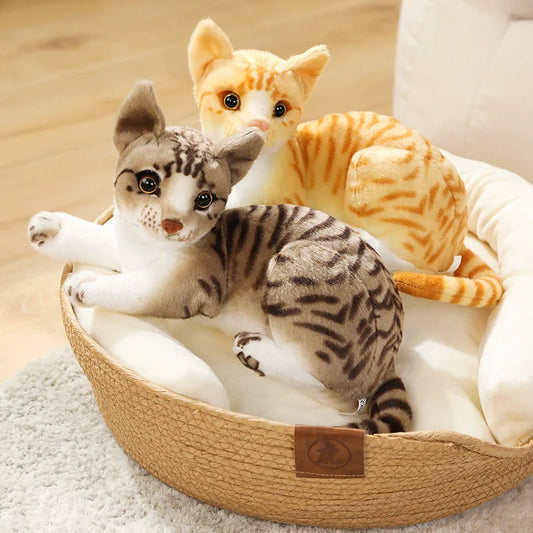 27/33/40CM Realistic Cartoon Simulation Cat Plush Toy Children's Soothing Companion Sleeping Flower Cat Doll Christmas Gifts