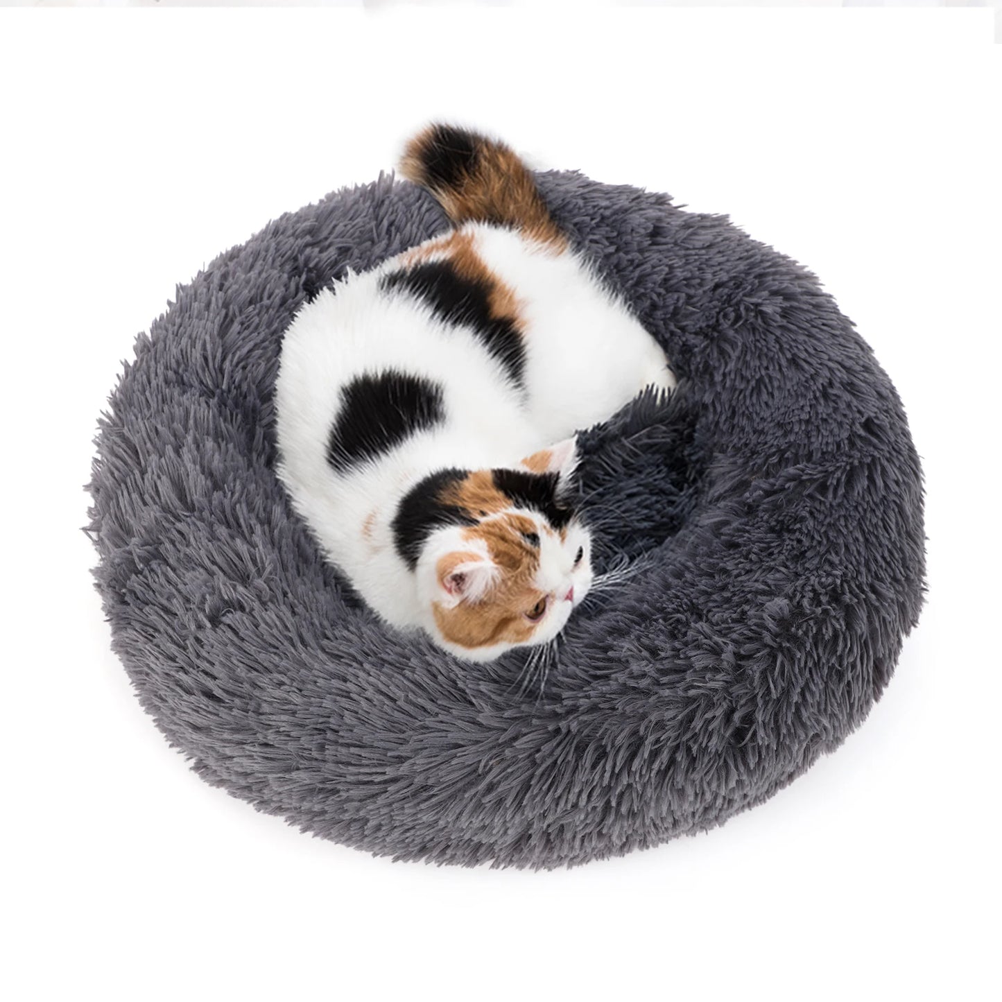50-100cm Calming Donut Bed For Dog and Cat,Super Soft Plush Pet Cat Beds, Cute Fluffy Round Pet Bed Non-Slip Washable