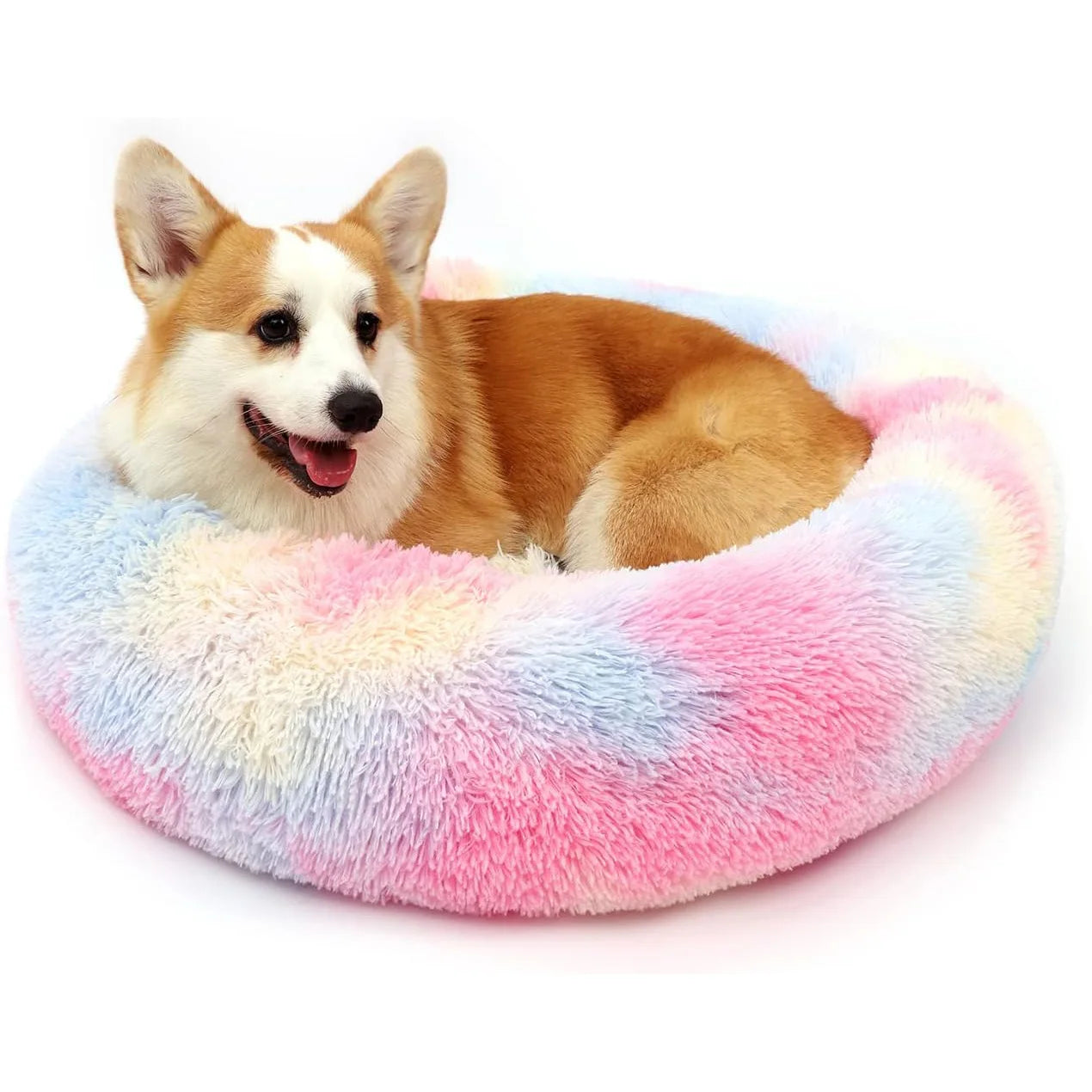 50-100cm Calming Donut Bed For Dog and Cat,Super Soft Plush Pet Cat Beds, Cute Fluffy Round Pet Bed Non-Slip Washable