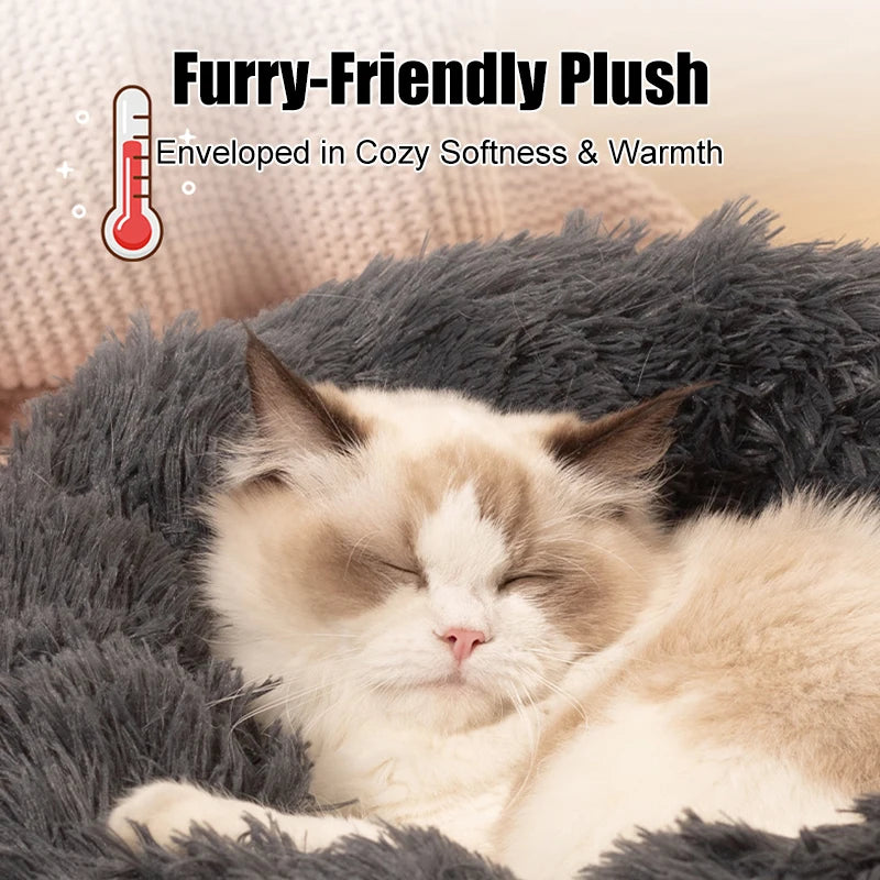 50-100cm Calming Donut Bed For Dog and Cat,Super Soft Plush Pet Cat Beds, Cute Fluffy Round Pet Bed Non-Slip Washable