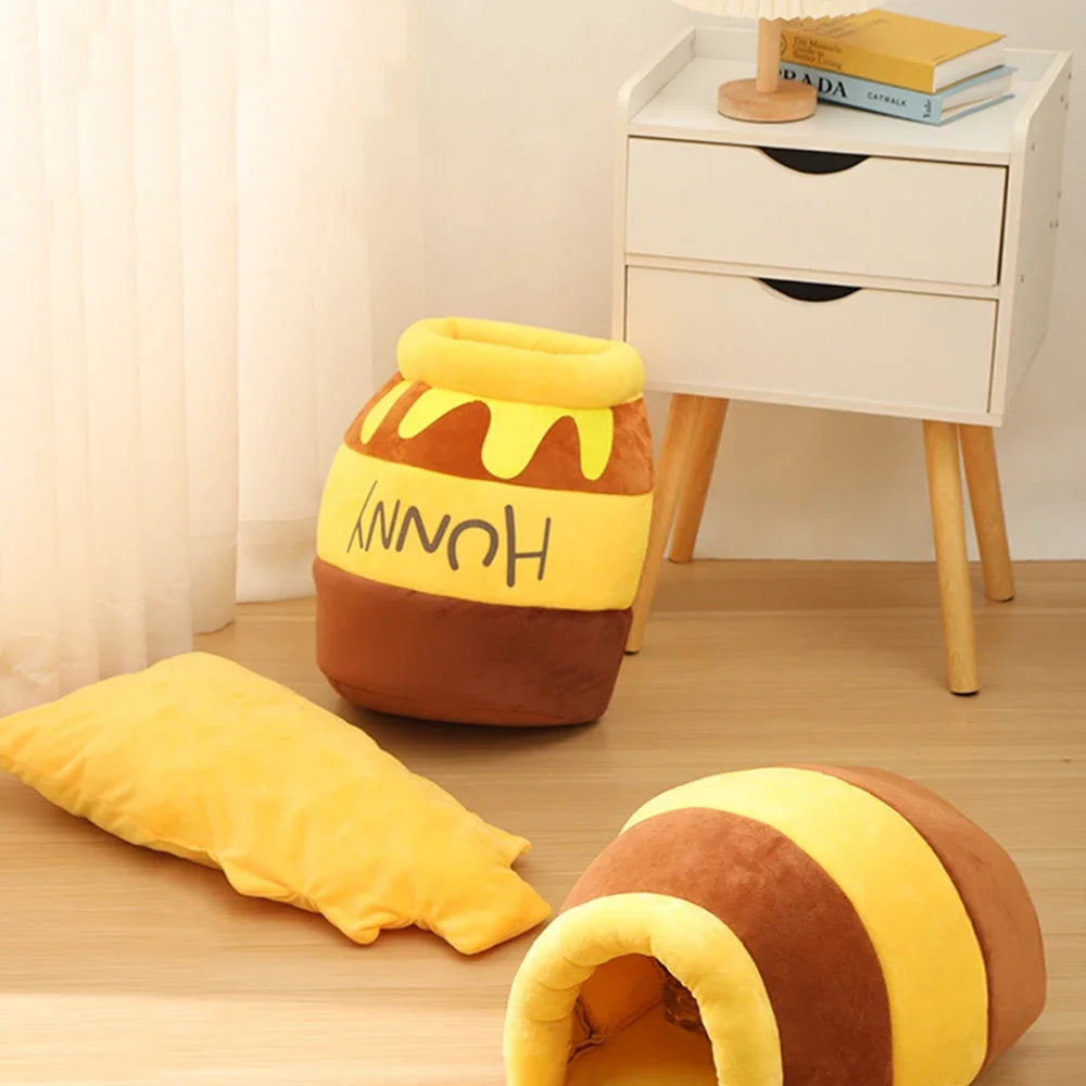 Cat Bed House Removable Plush Mat Cats Four Seasons Cushioen Baskt Honey Jar Shape Machine Washable Pet Accessories