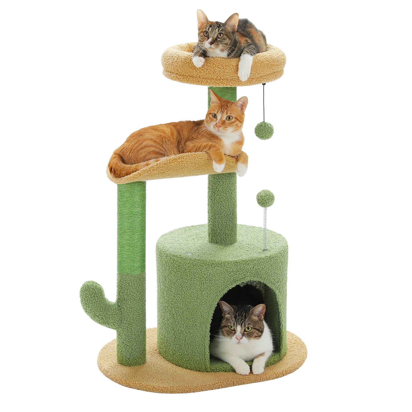 Cactus Cat Tree with Curved Perch Cozy Cat Condo Small Cat Tower with Removable Top Bed Cat Scratching Post for Indoor Cat Toys