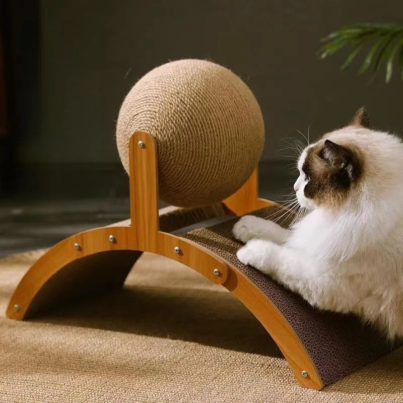 cratcisal Sh Board Wear-Resistant GriWooden Cat Scratching Ball 2 In 1 Cat Scratcher Snding Paw Toy Solid Wood Scraper for Cats