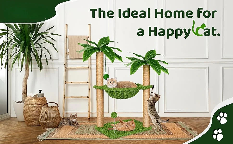 Cat Tree with Hammock and Premium Sisal Scratching Post,Activity Dangling Ball and Spring Ball for Indoor Kittens/Cats