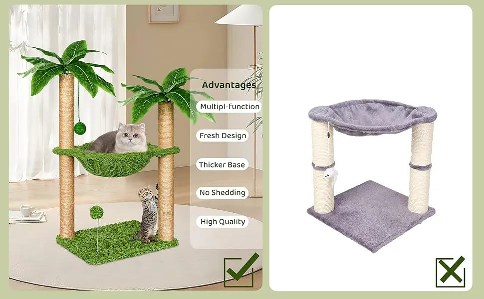 Cat Tree with Hammock and Premium Sisal Scratching Post,Activity Dangling Ball and Spring Ball for Indoor Kittens/Cats