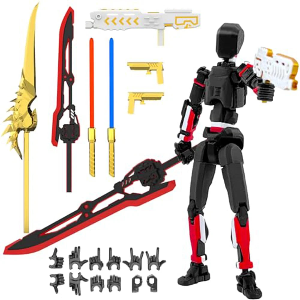 T13 3D Printed Action Figure with Multiple Accessories Full Body Mechanical Movable Toy Assembly Completed Action Figure Dummy