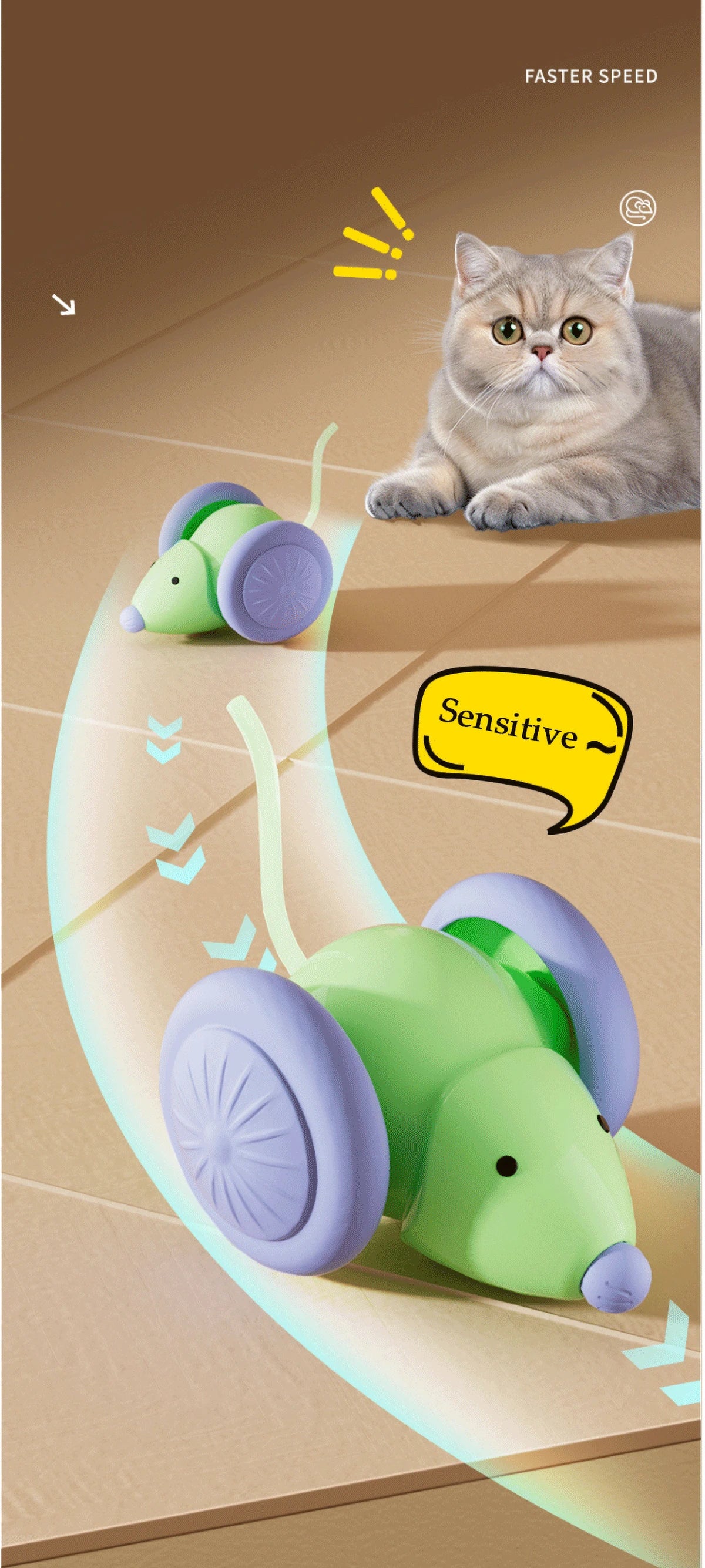 Inetlligent Electric Mouse Cat Toy for Interactive Playtime with Obstacle Avoidance Silent Charging 1.5H Battery Life
