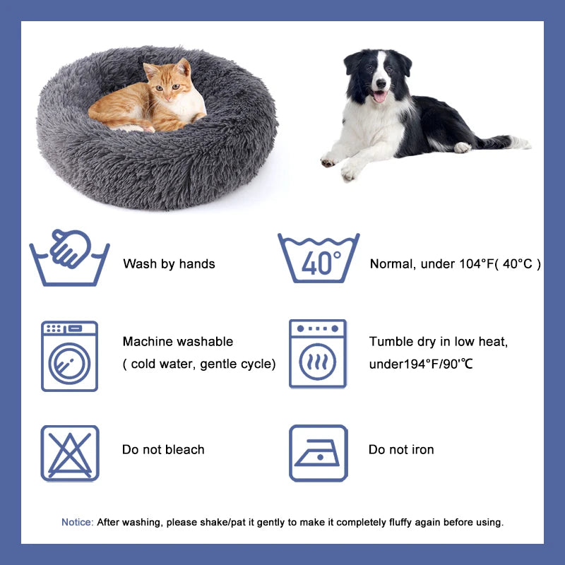 50-100cm Calming Donut Bed For Dog and Cat，Super Soft Plush Pet Cat Beds, Cute Fluffy Round Pet Bed Non-Slip Washable
