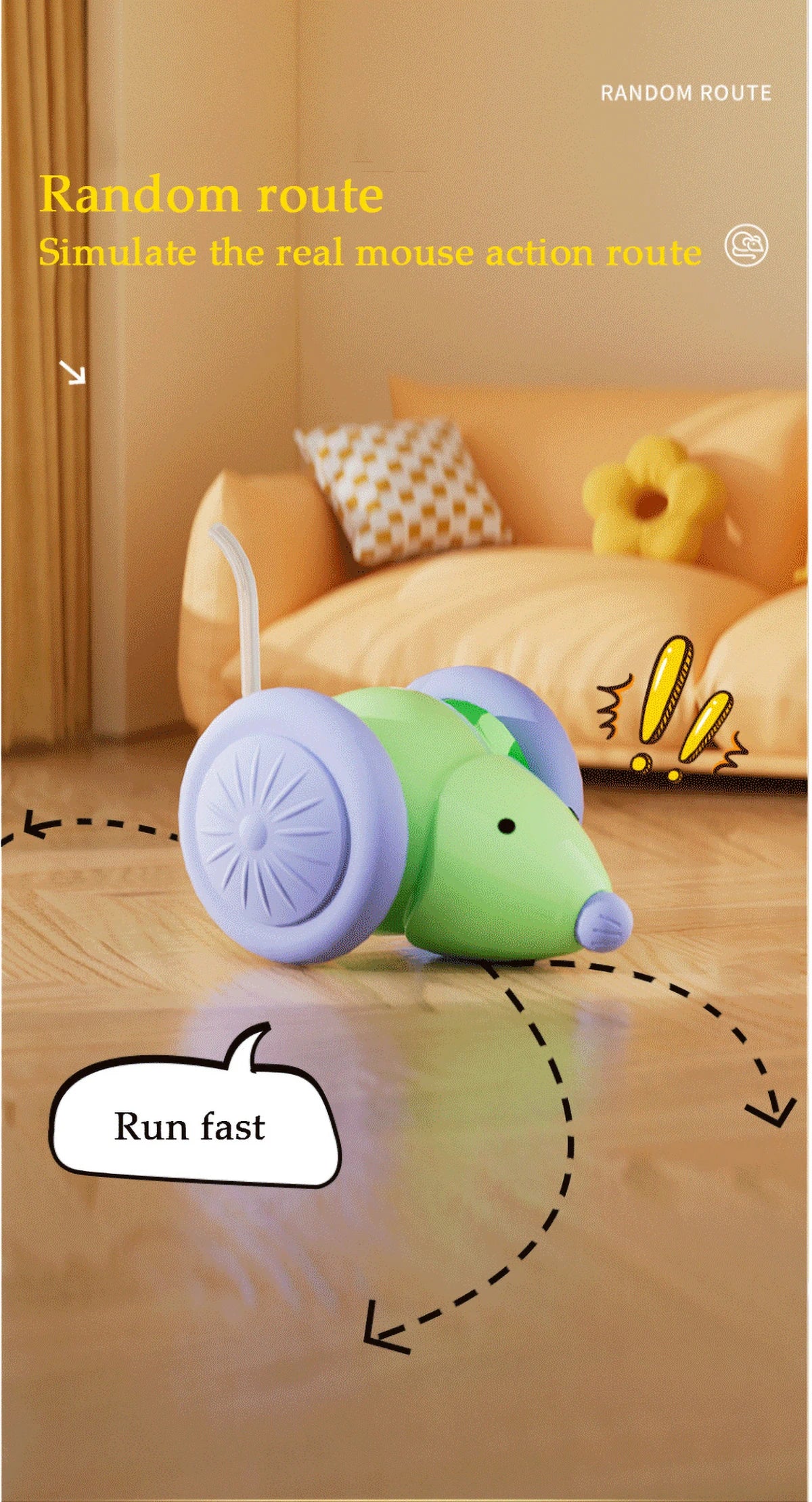 Inetlligent Electric Mouse Cat Toy for Interactive Playtime with Obstacle Avoidance Silent Charging 1.5H Battery Life