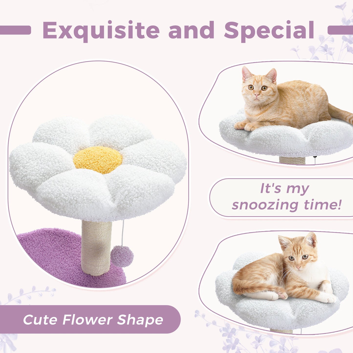 Cactus Cat Tree with Curved Perch Cozy Cat Condo Small Cat Tower with Removable Top Bed Cat Scratching Post for Indoor Cat Toys