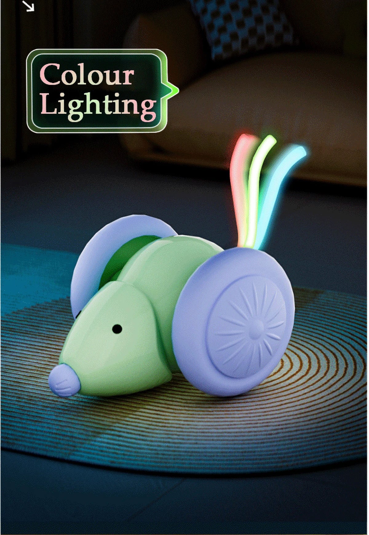 Inetlligent Electric Mouse Cat Toy for Interactive Playtime with Obstacle Avoidance Silent Charging 1.5H Battery Life
