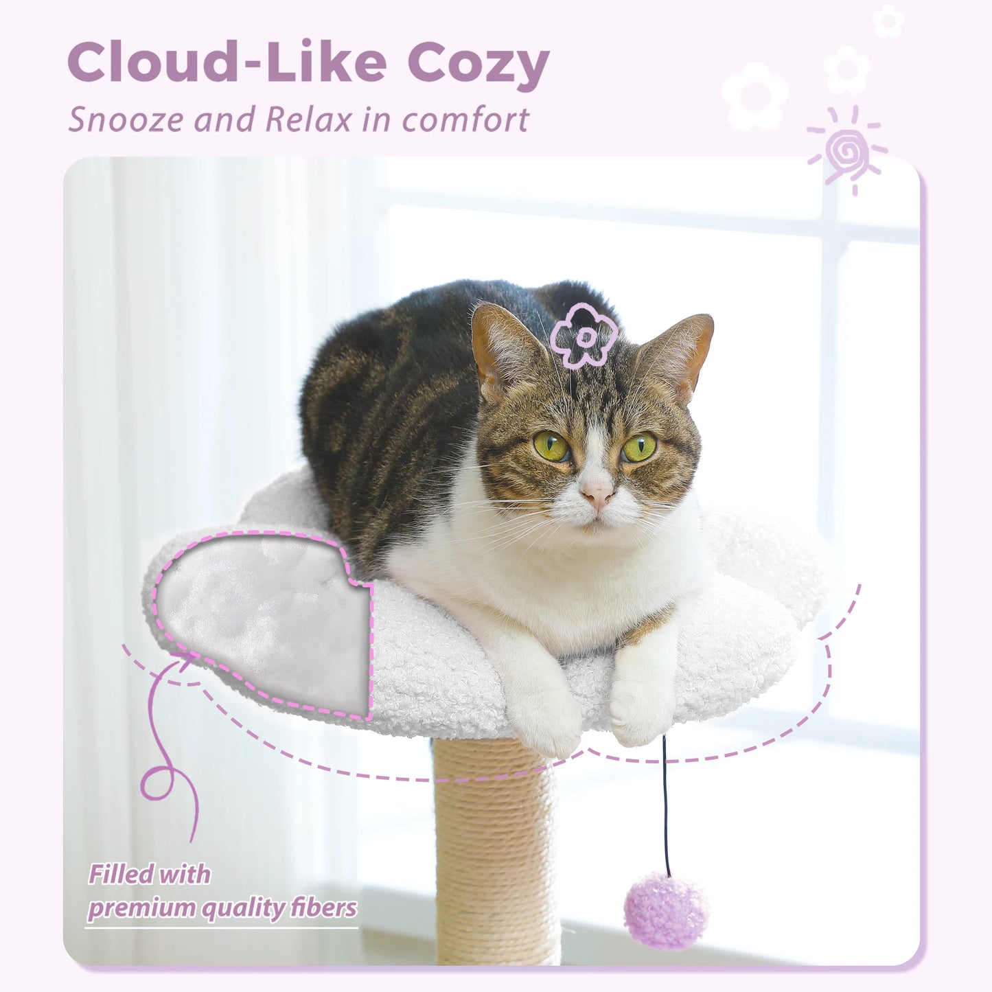 Cactus Cat Tree with Curved Perch Cozy Cat Condo Small Cat Tower with Removable Top Bed Cat Scratching Post for Indoor Cat Toys