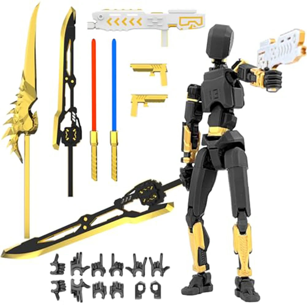 T13 3D Printed Action Figure with Multiple Accessories Full Body Mechanical Movable Toy Assembly Completed Action Figure Dummy