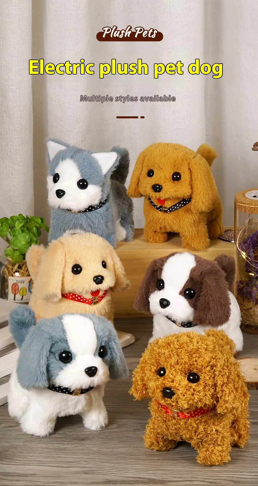 Simulated Pet Dog Parent-Child Interaction Soothing Moving Barking Wagging Tail Electric Plush Toy Children's Birthday Gift