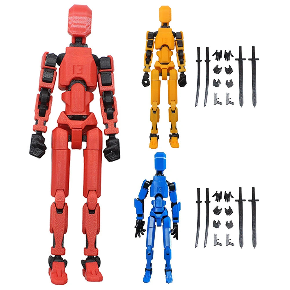 T13 3D Printed Action Figure with Multiple Accessories Full Body Mechanical Movable Toy Assembly Completed Action Figure Dummy