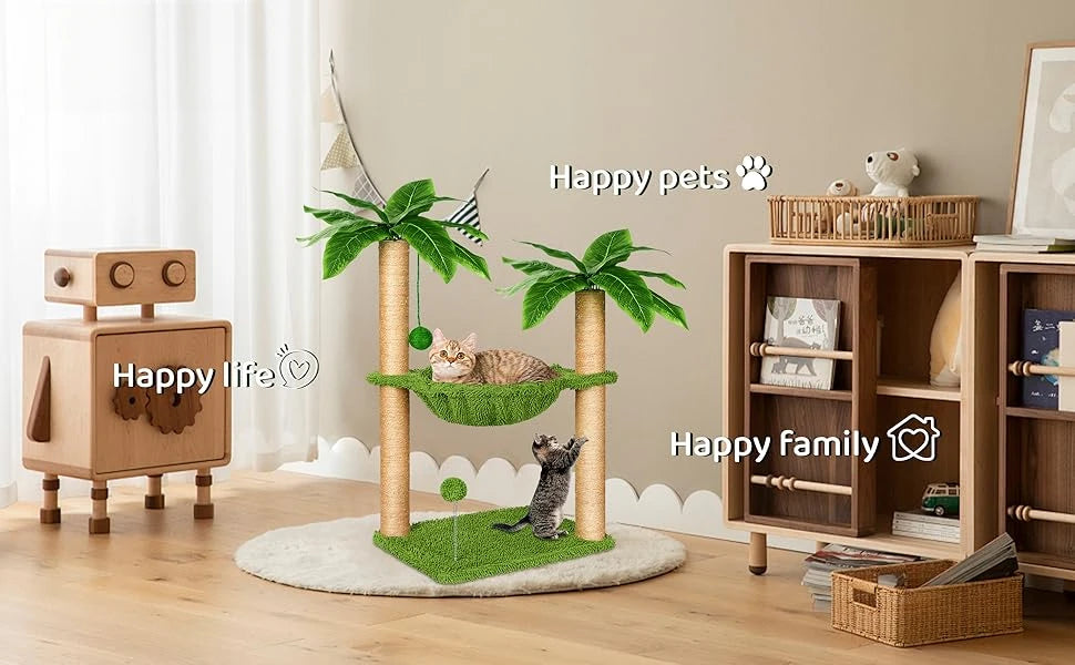 Cat Tree with Hammock and Premium Sisal Scratching Post,Activity Dangling Ball and Spring Ball for Indoor Kittens/Cats