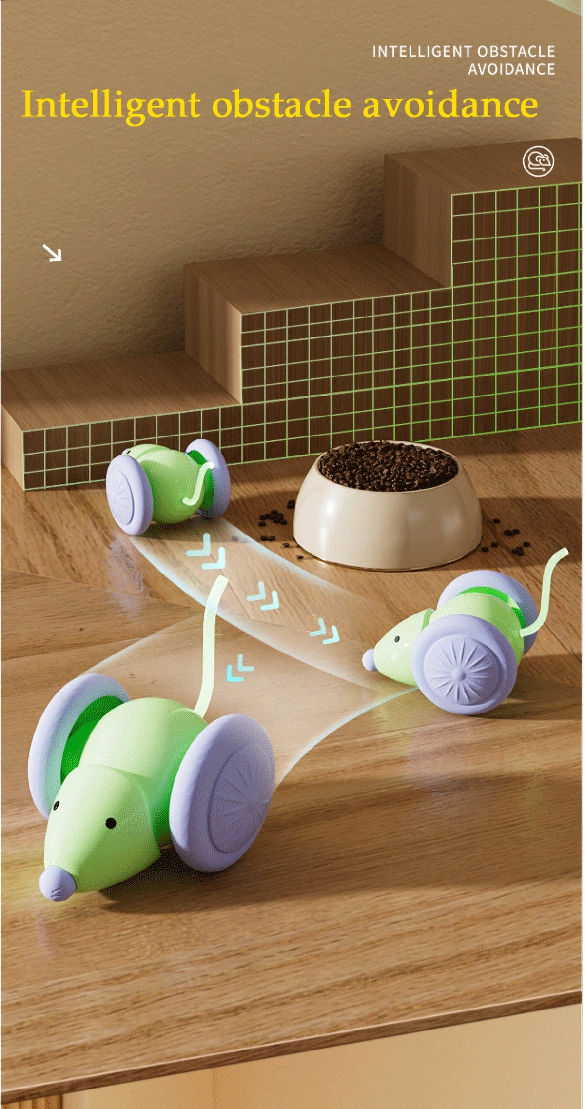 Inetlligent Electric Mouse Cat Toy for Interactive Playtime with Obstacle Avoidance Silent Charging 1.5H Battery Life