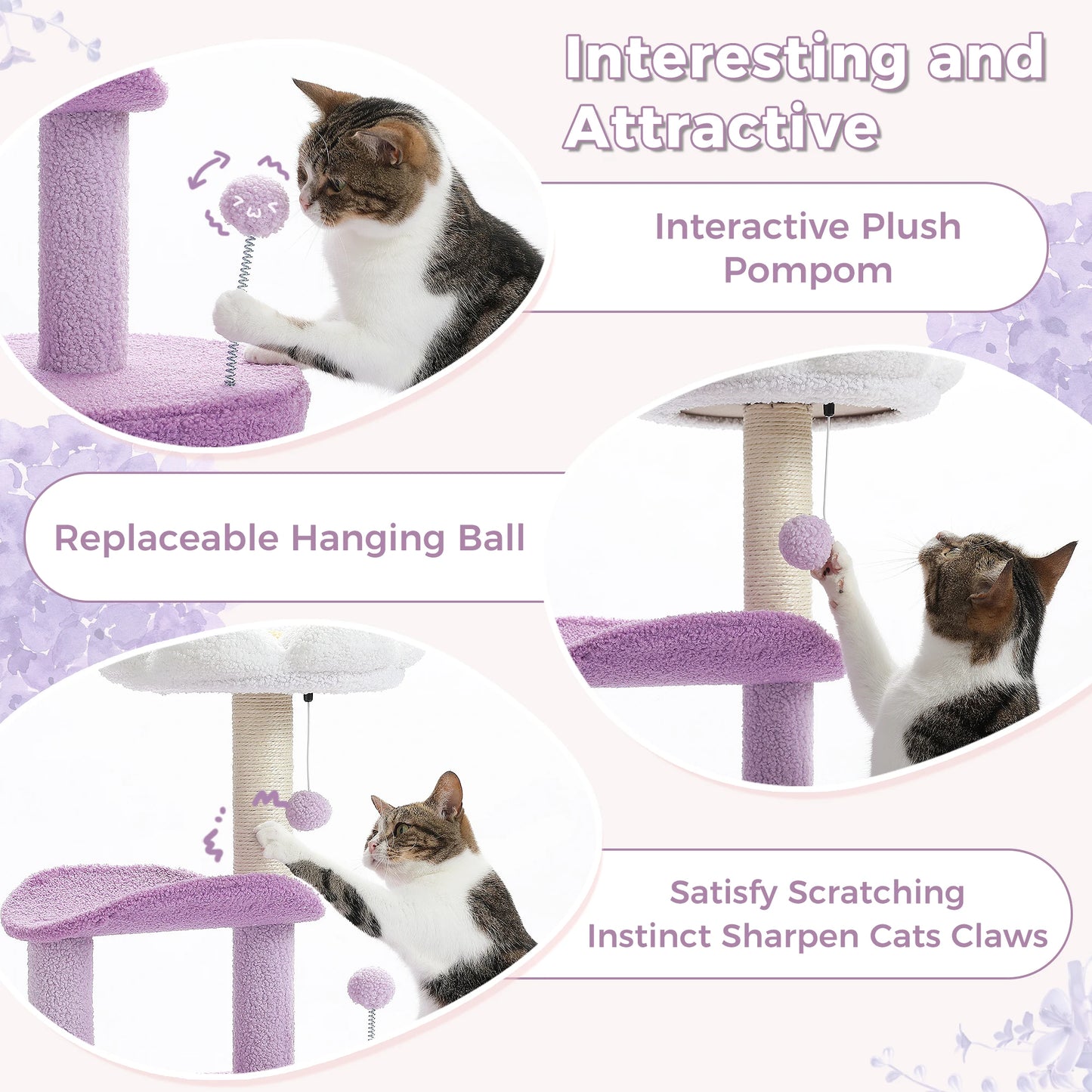 Cactus Cat Tree with Curved Perch Cozy Cat Condo Small Cat Tower with Removable Top Bed Cat Scratching Post for Indoor Cat Toys