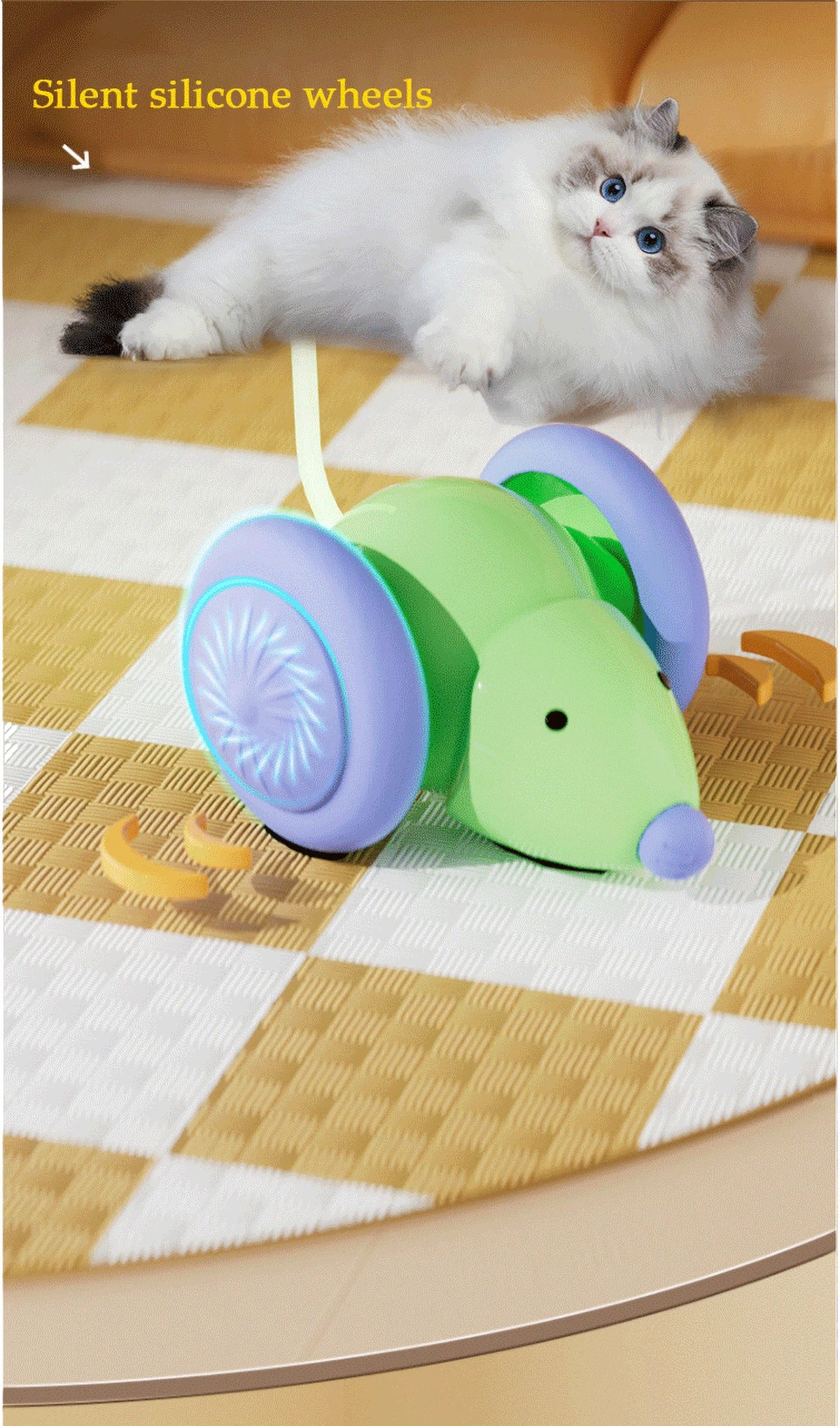 Inetlligent Electric Mouse Cat Toy for Interactive Playtime with Obstacle Avoidance Silent Charging 1.5H Battery Life