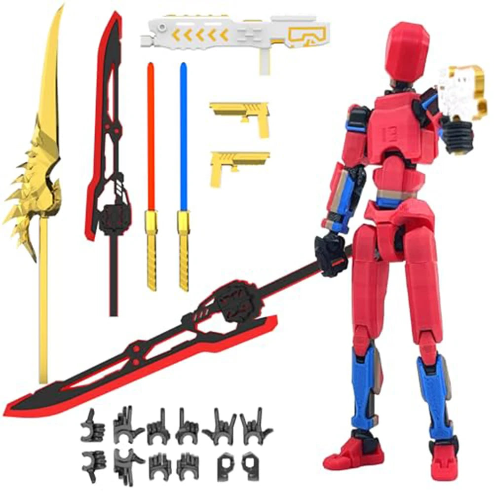 T13 3D Printed Action Figure with Multiple Accessories Full Body Mechanical Movable Toy Assembly Completed Action Figure Dummy